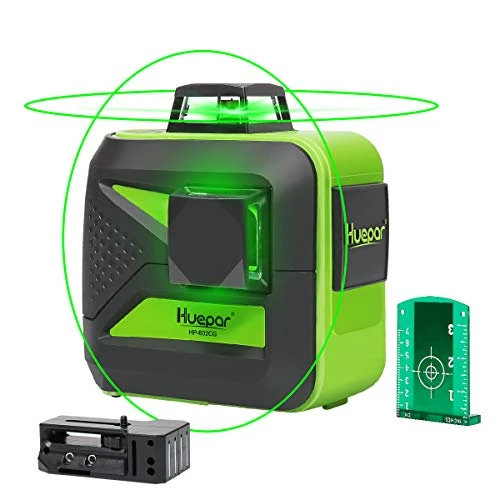 Huepar 360 Laser Level Green 602CG, Cross Line with Pulse Mode, Triple Power Supply, Switchable 360 Horizontal/Vertical Line, Self Leveling 2X 360 Dual Plane Leveling&Alignment, 360 Magnetic Base