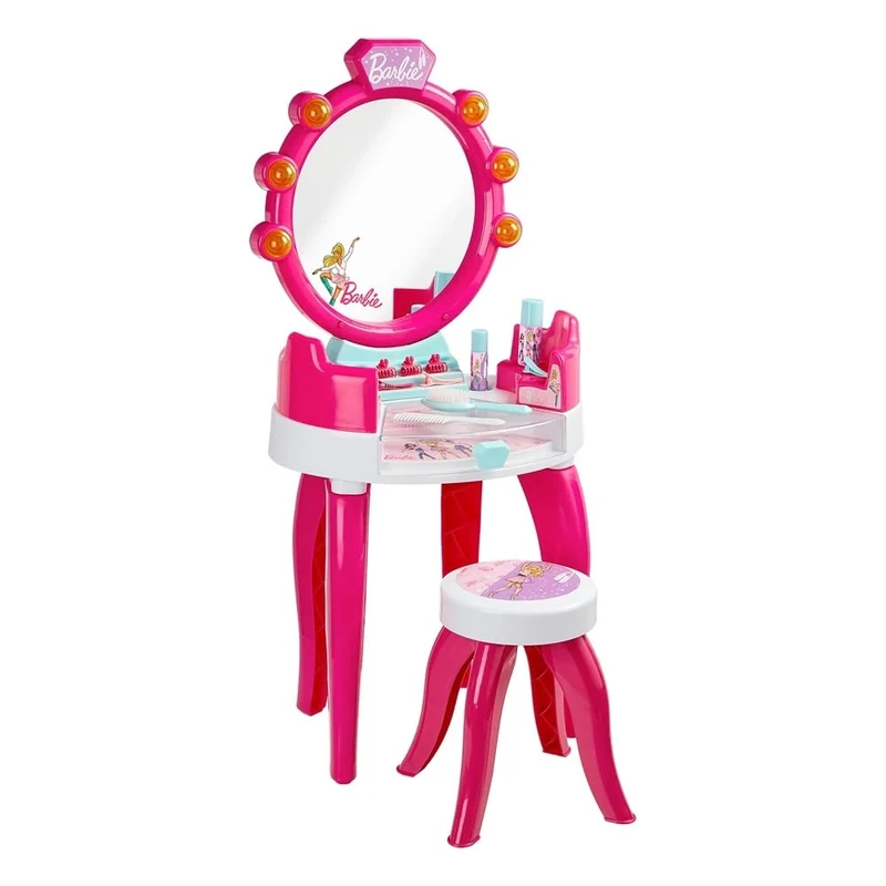 Theo Klein 5328 Barbie Beauty Salon with Light and Sound Functions I Pivoted Storage Areas and Mirror I With Lots of Accessories Such as a Comb, Hairspray and Perfume Spray