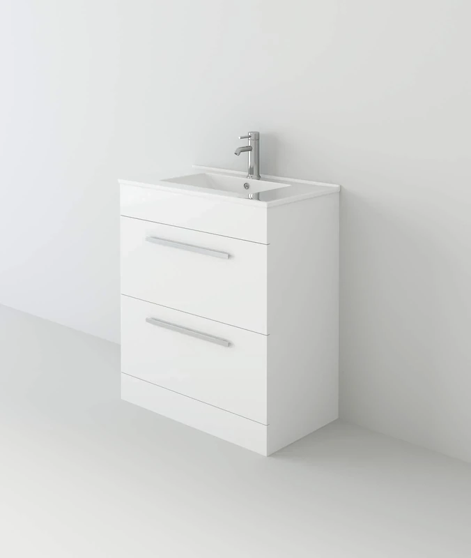 VeeBath Venus 700 Vanity Unit, Wash Basin Bathroom Sink, Soft Close Drawer and Flap, Cloakroom Wall Mounted Storage Cabinet- White,Slim edge (Flat Pack)