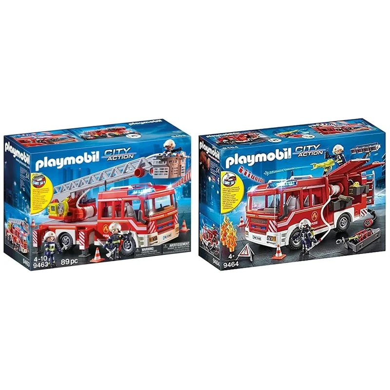 Playmobil City Action 9463 Fire Ladder Unit 9463 Ladder Unit without Batteries for Children Ages 4+ & City Action 9464 Fire Engine with Light and Sound for Children Ages 4+