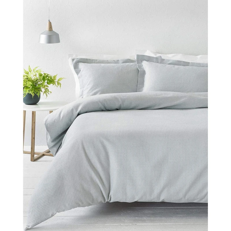 Riva Paoletti Super King Duvet Cover Set Silver Grey Waffle Weave Texture 2 x Oxford Border Pillowcases Included 100% Cotton Machine Washable 260 x 220 cm (102" x 87" inches)