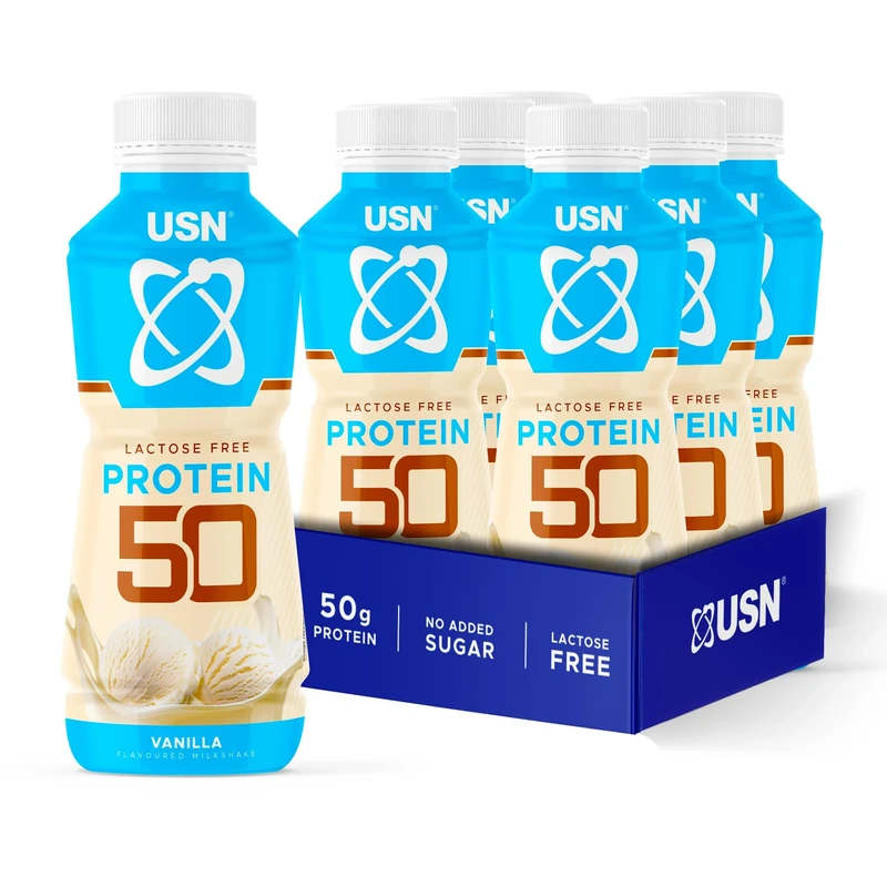 USN Trust 50 Protein Shakes Vanilla 6 x 500ml – High Protein Ready to Drink – 50g Protein – Low Fat – No Added Sugar – Lactose-Free – Guilt-Free Shakes for Muscle Recovery - Packaging may vary