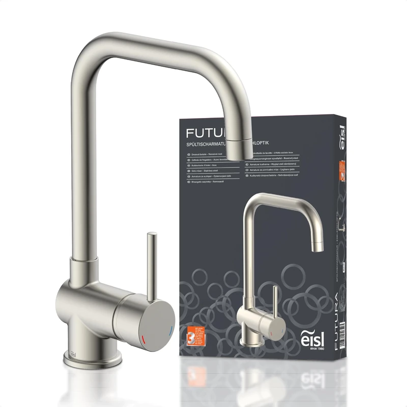 EISL Futura NI182GANI Kitchen Sink Mixer Tap with High Spout Single-Lever Stainless Steel Look
