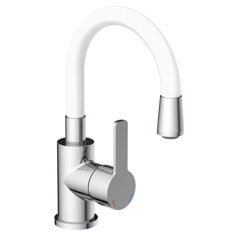 EISL Flexo NI075FLCRW Washbasin Tap Fitting with Flexible Spout Energy-Saving Function/Water-Saving Function Chrome/White