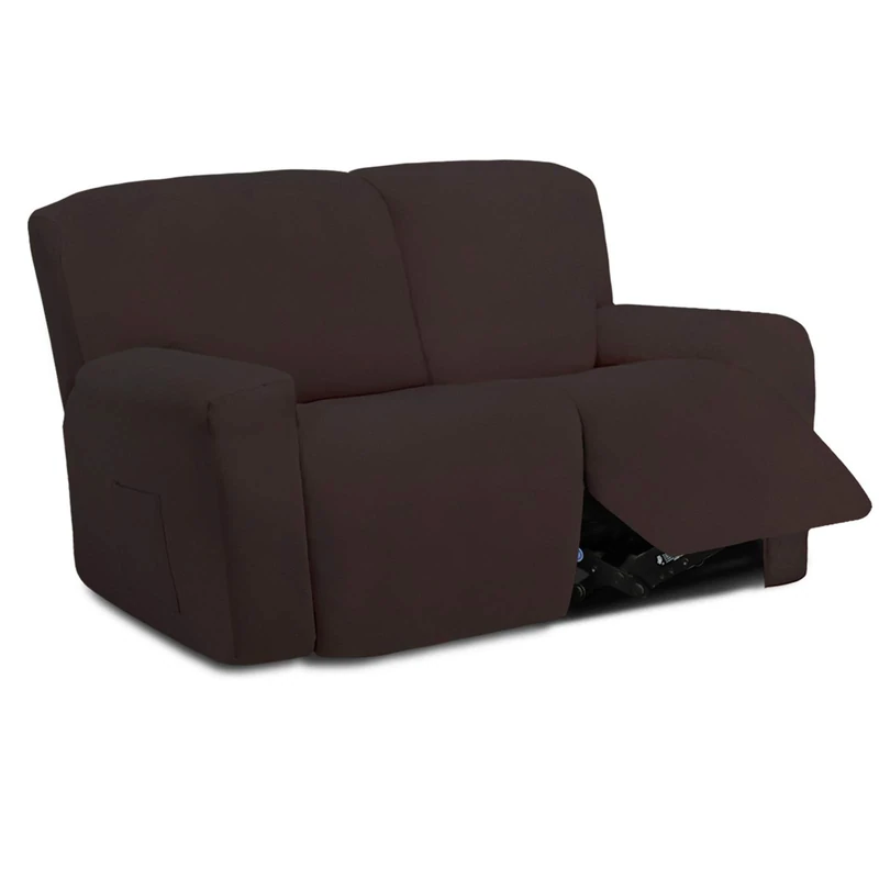 Easy-Going 6 Pieces Microfiber Stretch Sectional Recliner Sofa Slipcover Soft Fitted Fleece 2 Seats Couch Cover, Washable Furniture Protector with Elasticity for Kids(Recliner Loveseat, Chocolate