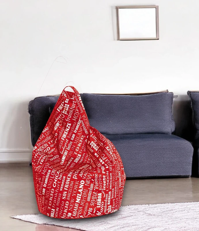 Esidra Talamo Italia - Bean bag with writing pattern, red and white, Measurements 80 x 120 x 80 cm