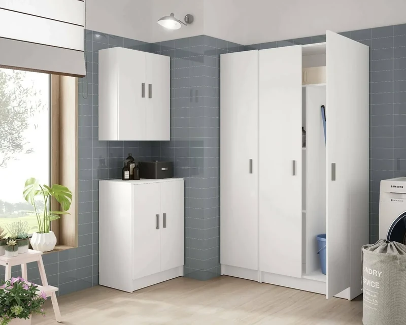 Esidra Dmora - Wall cabinet Detroit, Auxiliary wardrobe with 2 doors, Multipurpose bathroom or laundry cabinet, 59x27h60 cm, White