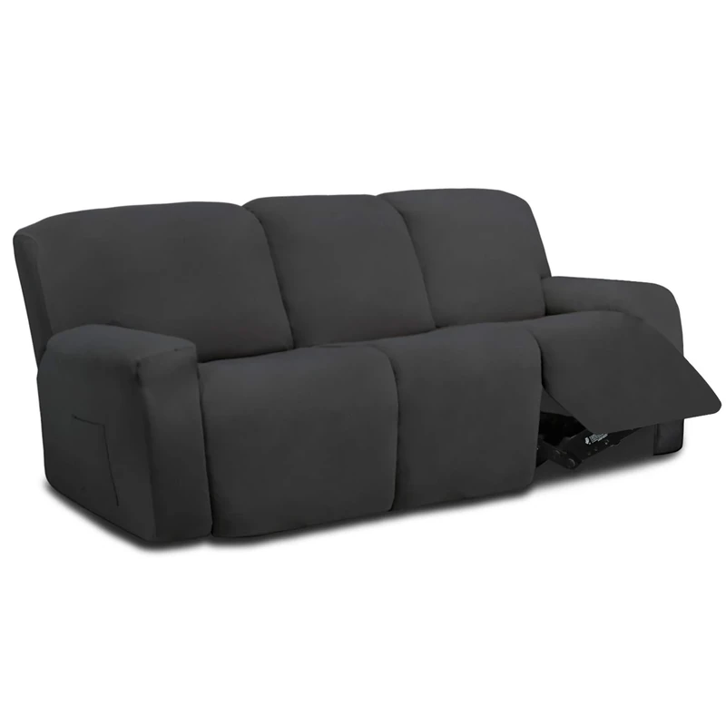 Easy-Going 8 Pieces Microfiber Stretch Sectional Recliner Sofa Slipcover Soft Fitted Fleece 3 Seats Couch Cover, Washable Furniture Protector with Elasticity for Kids,Pet (Recliner Sofa,Dark Gray
