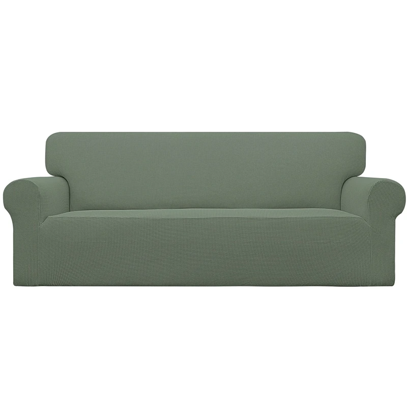 Easy-Going Stretch Sofa Slipcover 1-Piece Sofa Cover Furniture Protector Sofa Shield Couch Soft with Elastic Bottom for Kids, Jacquard Fabric Small Checks(Oversized Sofa,Greyish Green)