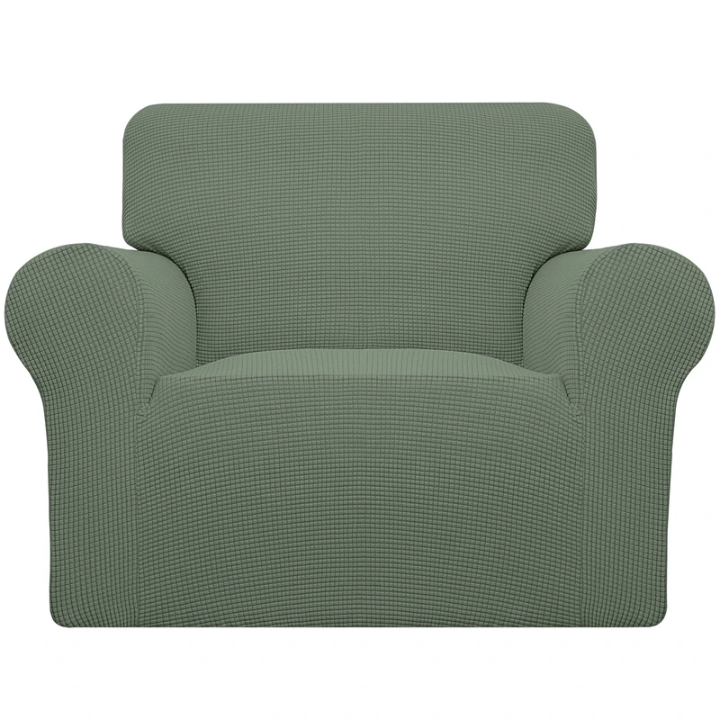 Easy-Going Stretch Chair Sofa Slipcover 1-Piece Couch Sofa Cover Furniture Protector Soft with Elastic Bottom for Kids,Pet. Spandex Jacquard Fabric Small Checks(Chair,Greyish Green)