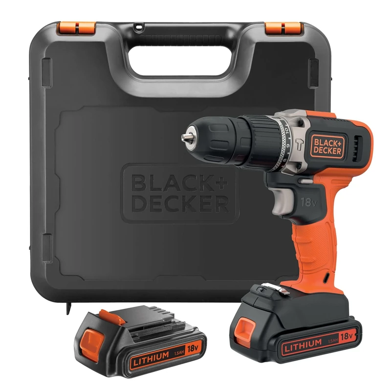 BLACK+DECKER BCD003C2K-QW 18V 21.000 ipm Hammer Drill with 2 Lithium Batteries 1.3Ah and Case