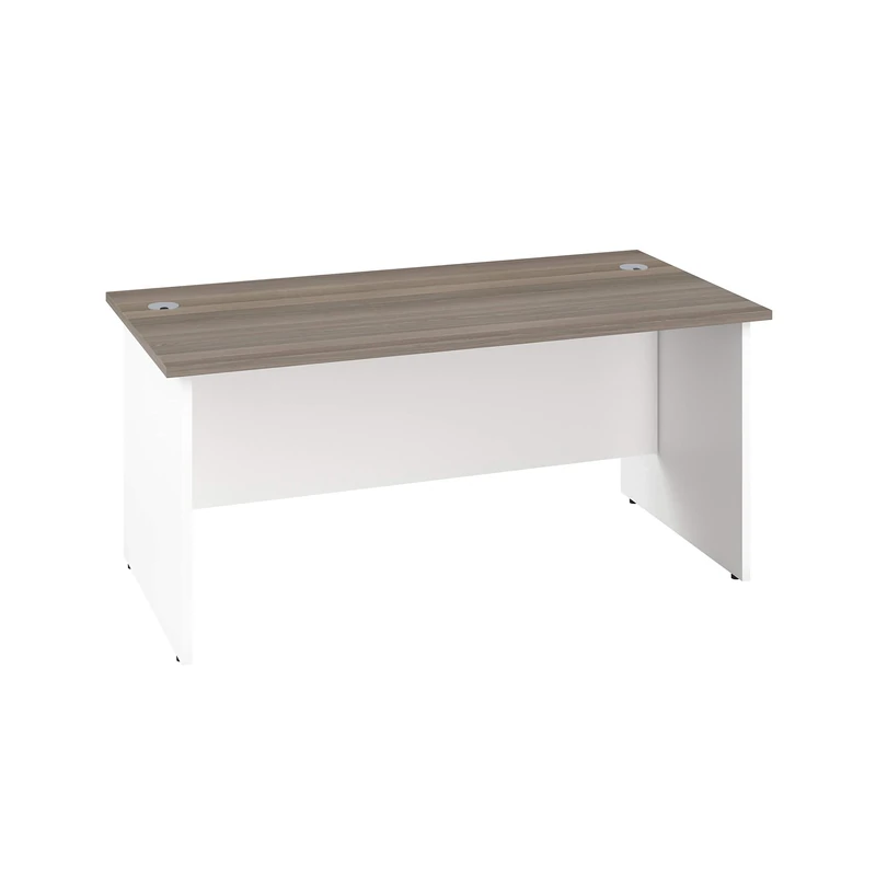 Office Hippo Heavy Duty Rectangular Office Desk with Panel Ends, 160 x 60 x 73 cm, White Legs, Grey Oak Top