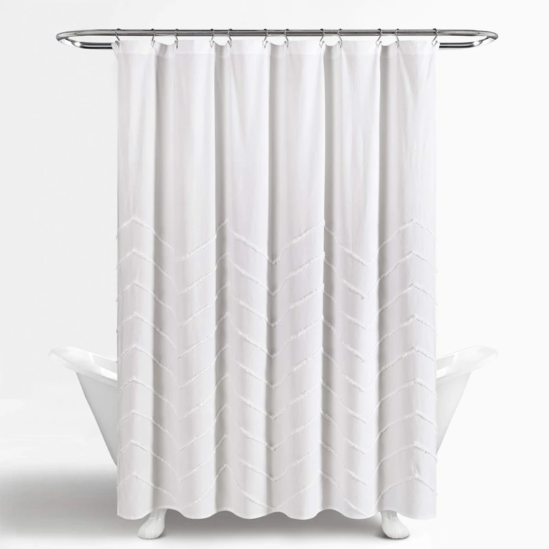 Lush Decor White Chenille Chevron Shower Curtain for Bathroom (72" x 72")