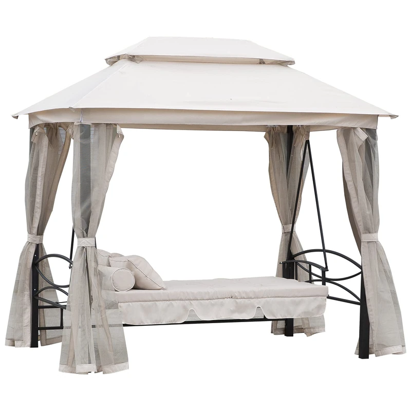 Outsunny 3 Seater Convertible Swing Chair - Canopy Bed
