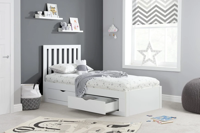 Birlea Appleby 4 Drawer Wooden Storage Bed-White-3ft, Single, APPB3WHT