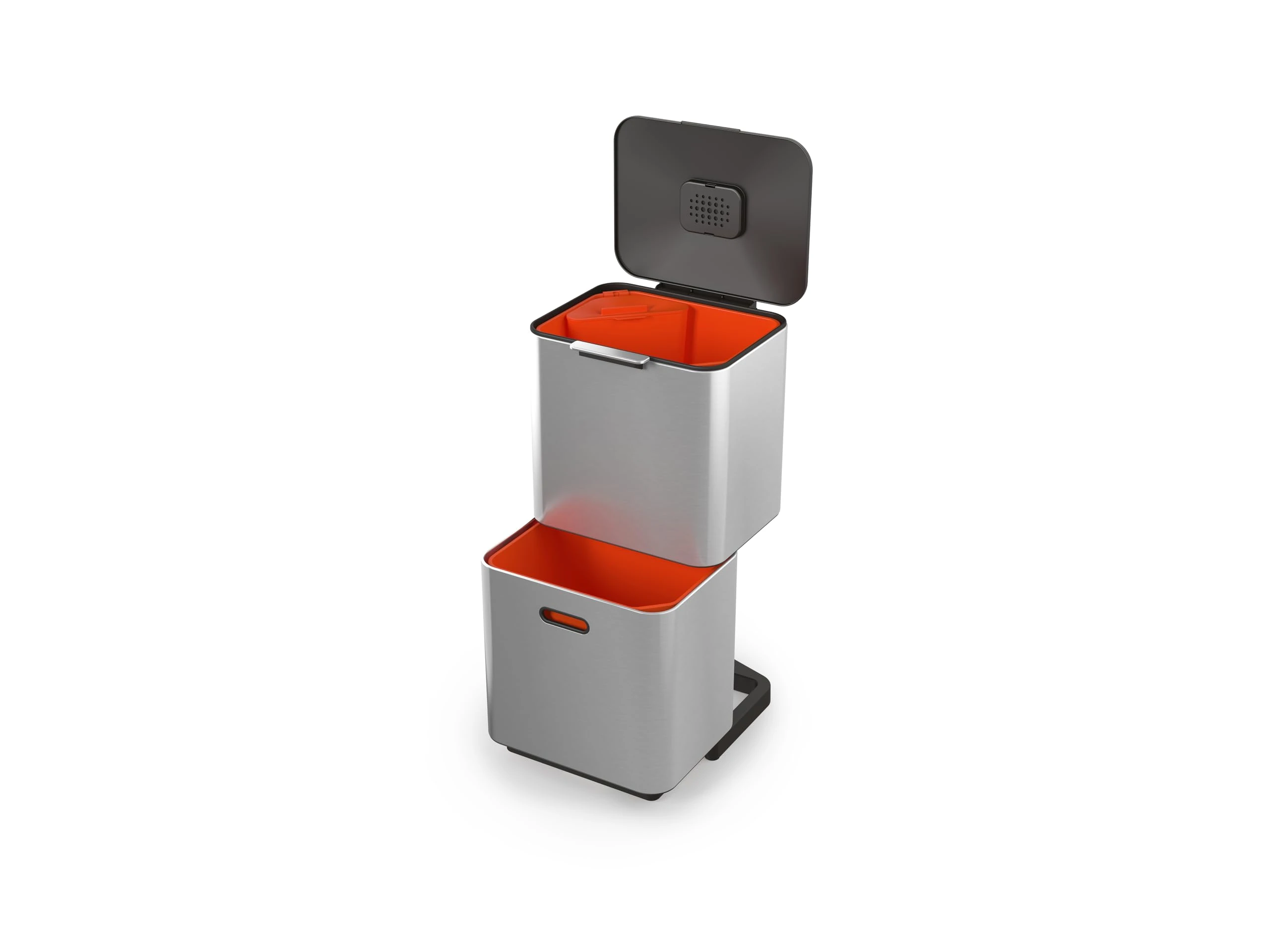Joseph Joseph Totem Max 60 Litre Waste Separation and Recycling Kitchen Bin with Odour filter and removable food waste caddy, Stainless Steel
