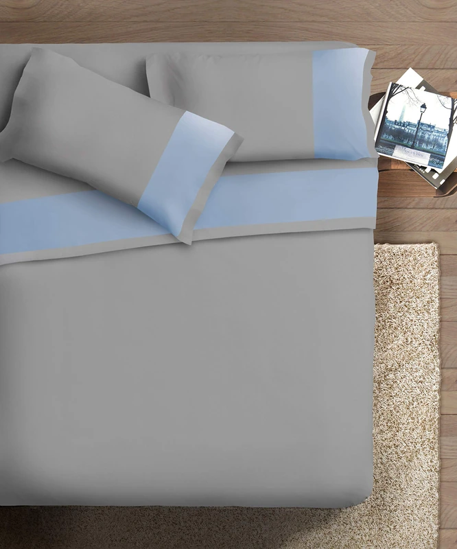 Ipersan Double, Organic Cotton, Light Blue/Grey, Queen-Size Bed
