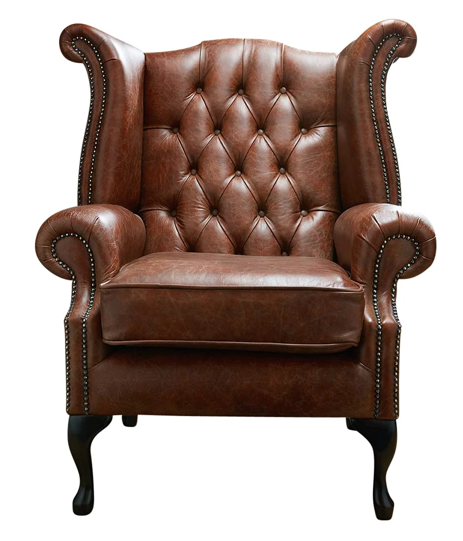 Chesterfield Genuine Antique Leather Queen Anne chair (3 Colour choices) (Italian Tan)