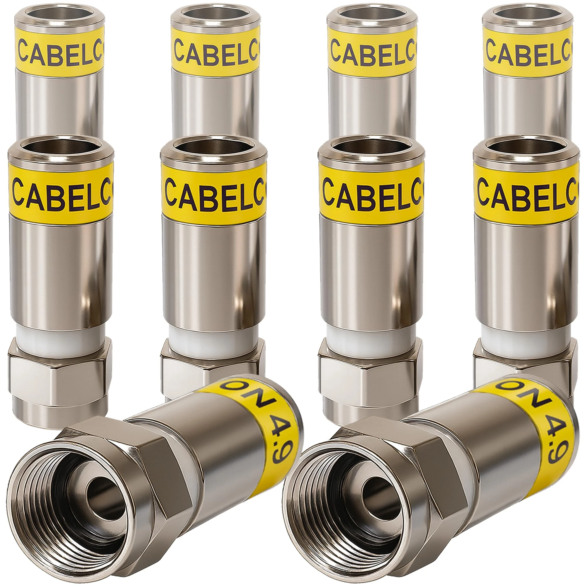 1STec 10 x RG6 Cabelcon 4.9 Crimp on compression Hex head screw type male F-connector plugs for coaxial aerial cables used by Virgin Media Digital coax signal lead broadband TiVo TV Box Cablecon