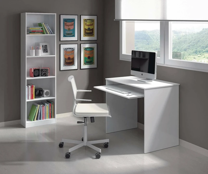 Esidra Dmora - Desk Dayton, Office desk with shelf, PC holder study table for office or bedroom, Study table, 90x54h79 cm, White