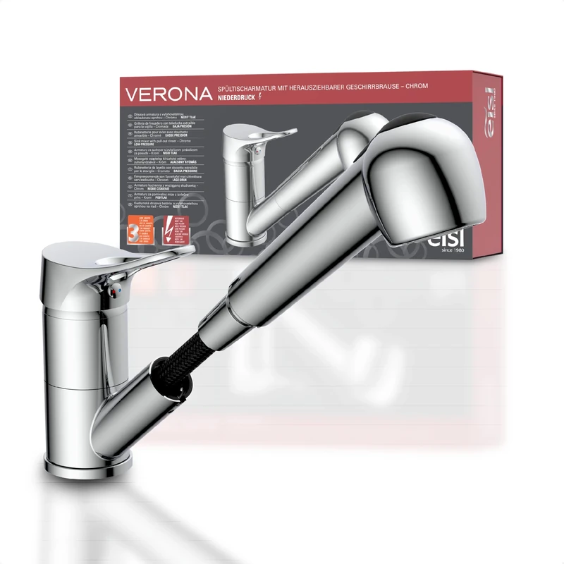 EISL Verona NI183VECR-LP Kitchen Sink Water Tap Faucet Fitting with Dish Rinser Low Pressure Tap Chrome