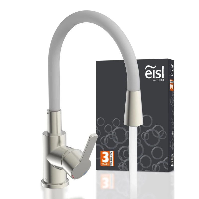EISL Flexo NI186FLNIG Stainless Steel/Grey Flexible Kitchen Sink Tap, High Spout with Soft Touch Hose, 360 Degree Swivelling