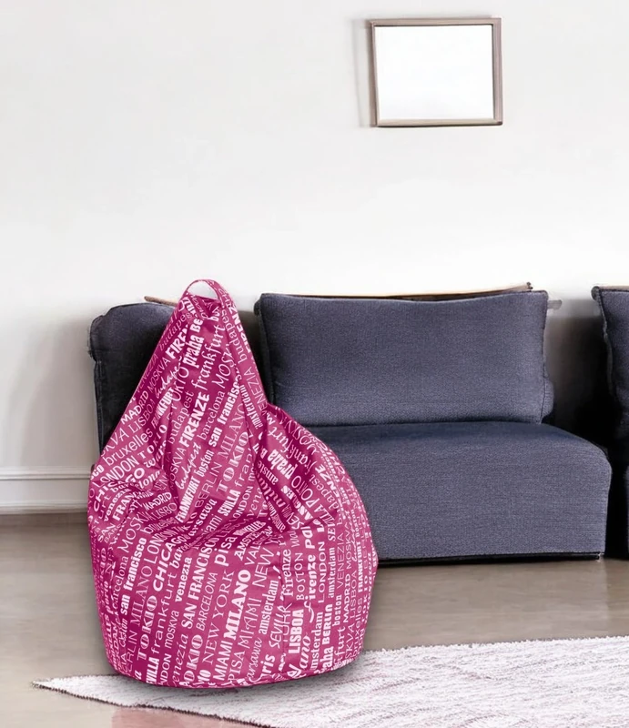Esidra Talamo Italia - Bean bag with lettering fantasy, fuchsia and white color, Measurements 80 x 120 x 80 cm