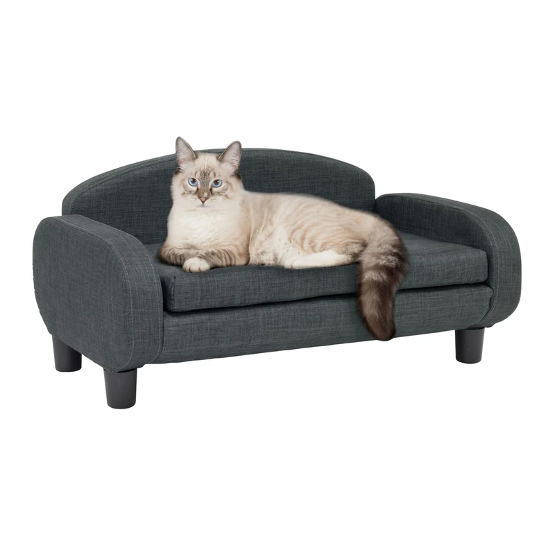 Paws & Purrs Modern Pet Sofa 31.5" Wide Low Back Lounging Bed with Removable Mattress Cover in Espresso/Gray