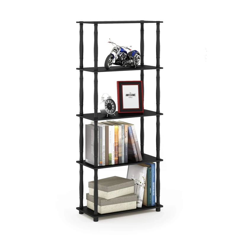 Furinno TURN-S-TUBE Storage Shelves, 5-Tier Book Shelf, Corner Shelf, Toolless Open Shelves, Classic Tubes, for Organization and Storage, Living Room, Garage, Home Office, Americano