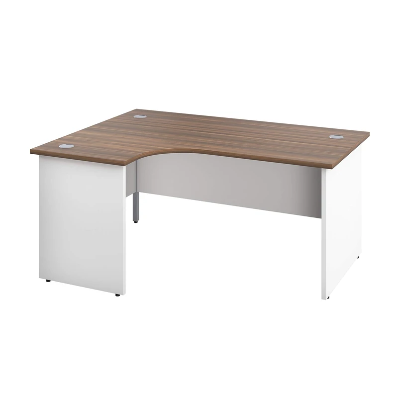 Office Hippo Professional Office Desk, Left Corner Desk, Strong & Reliable Panel Desk, Office Table With Integrated Cable Ports, PC Desk For Office & Home - Dark Walnut Top / White Legs