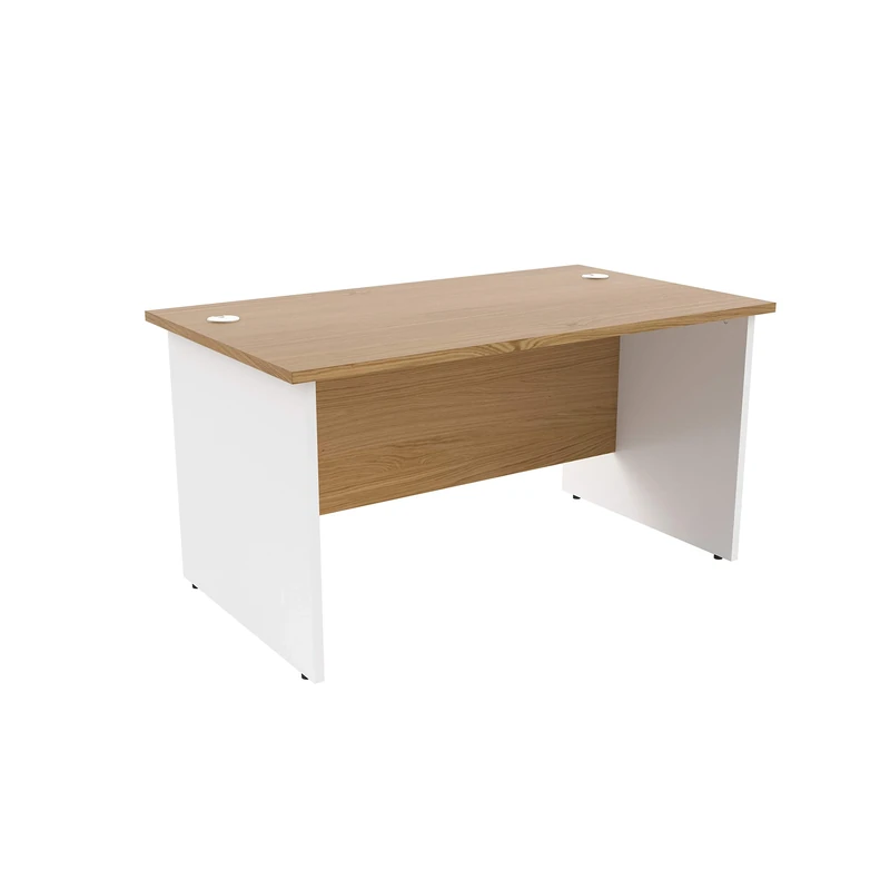 Office Hippo Heavy Duty Rectangular Office Desk with Panel Ends, 180 x 80 x 73 cm, White Legs, Oak Top