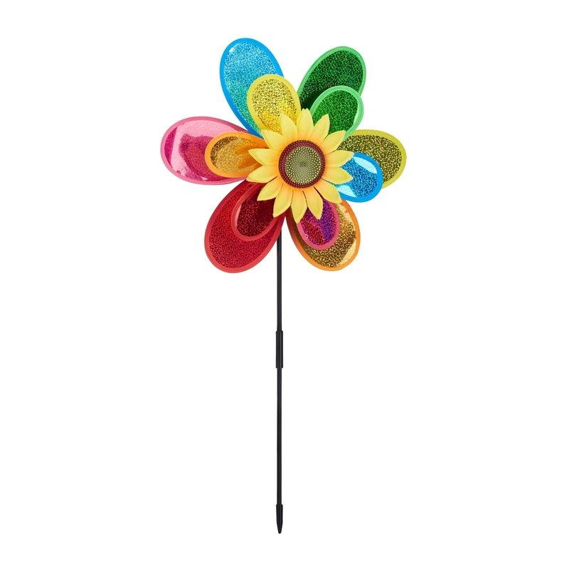Relaxdays Windspinner Flower, Decorative Flowerbed Or Planter Ornament For Patio, Balcony, HWD 74.5x37.5x14 cm, Coloured