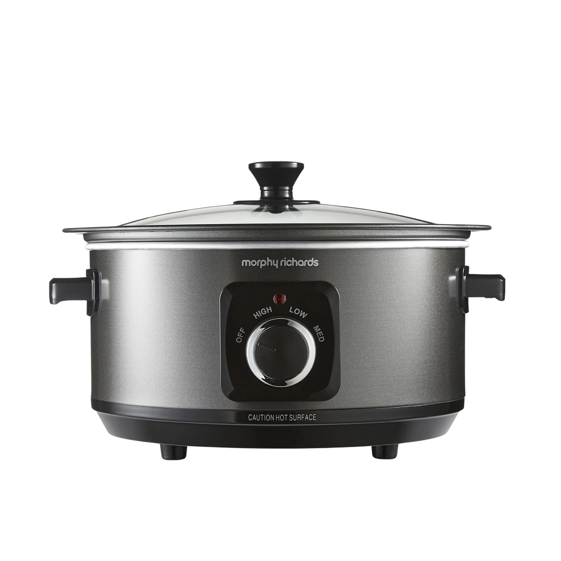 Morphy Richards 6.5L Sear and Stew Slow Cooker with Detachable Hinged lid, Shatter Resistant Aluminium Pot, 3 Heat Settings, Hob Proof, Easy Clean, 163W, Black, 461020