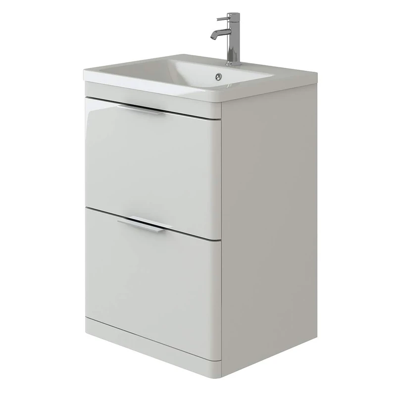 VeeBath COM600 Maye High Gloss White Waterproof VanityBasin Cabinet Furniture Unit with 2 Box Drawers & Ceramic Basin-600mm