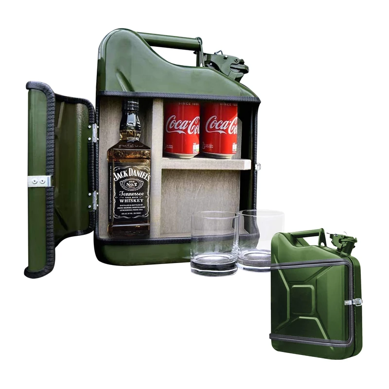 Mikamax – Jerrycan Gift Set 10L – Canister –Whiskey Bar – 10L – Green – 39 x 29 x 13 cm – With 2 whisky glasses - 39 x 29 x 13 cm – Whisky Minibar – Gifts for Men