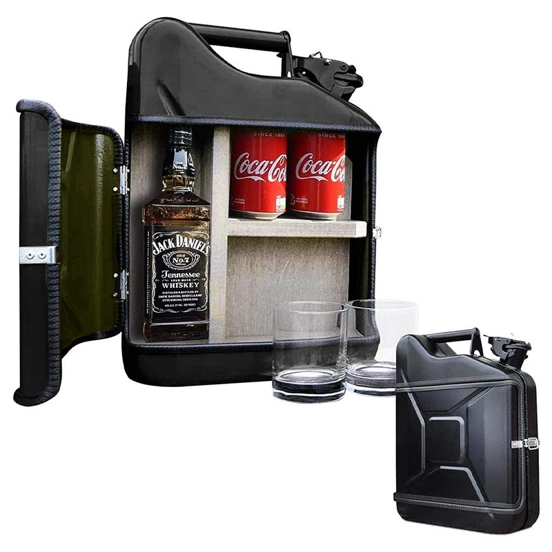 Mikamax – Jerrycan Gift Set 10L – Canister –Whiskey Bar – 10L – Black – 39 x 29 x 13 cm – With 2 whisky glasses - 39 x 29 x 13 cm – Whisky Minibar – Gifts for Men