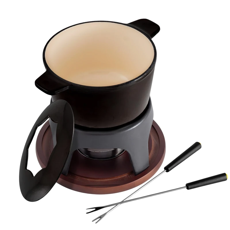 Swissmar F66708 Sierra Fondue Set 11-Piece, Cast Iron/Stainless Steel, Metallic Black, 1.6L, Multi-Purpose Fondue Set for Meat, Cheese and Chocolate, Gift Boxed