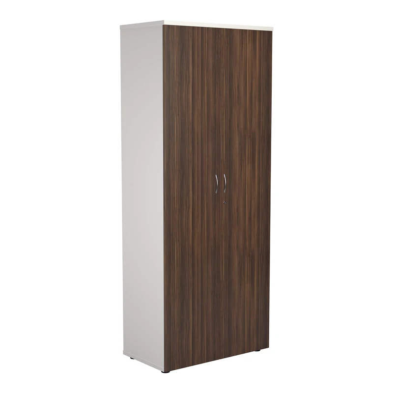 Office Hippo Heavy Duty Office Cupboard, Robust Office Furniture, Office Storage with Adjustable Feet, Versatile Lockable Cupboard, Office Storage With 4 Durable Adjustable Shelves - White/Dark Walnut