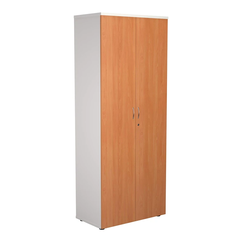 Office Hippo Heavy Duty Office Cupboard, Robust Office Furniture, Office Storage with Adjustable Feet, Versatile Lockable Cupboard, Office Storage With 4 Durable Adjustable Shelves - White/Beech