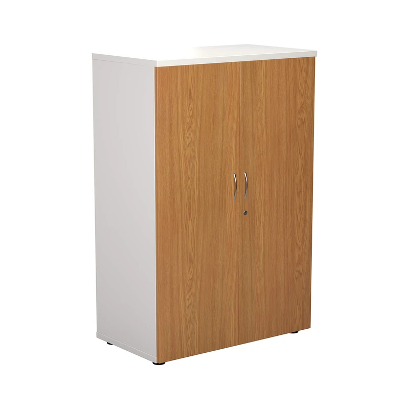 Office Hippo Heavy Duty Office Cupboard, Robust Office Furniture, Office Storage with Adjustable Feet, Versatile Lockable Cupboard, Office Storage With 3 Durable Adjustable Shelves - White/Oak