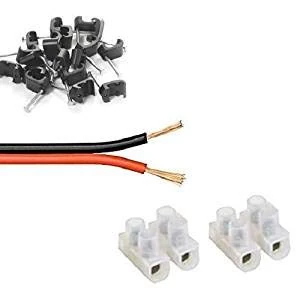 electrosmart Speaker Cable Extension Kit – Includes Red/Black 2 x 0.5mm2 Cable - Black Clips - Speaker Cable Joining Block (10m)