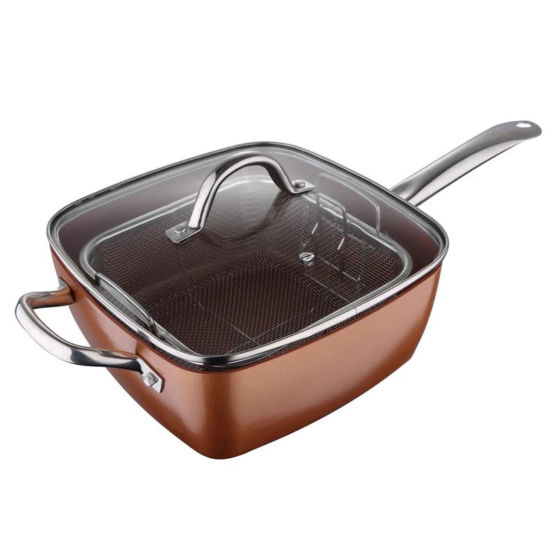 San Ignacio Q2996 Square Frying Pan 24 x 24 x 9.5 cm with Pressed Aluminium Induction Optimum Copper