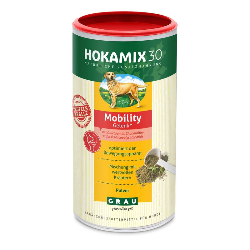 GRAU - the original - HOKAMIX30 Mobility joint powder, natural herbal mixture for joint problems, with green-lipped mussel and devil's claw, pack of 1 (1 x 750 g), supplementary food for dogs