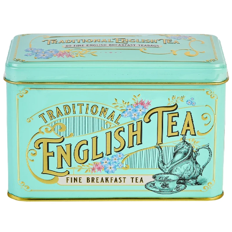 New English Teas Vintage Victorian Tea Tin with 40 English Breakfast Tea Bags