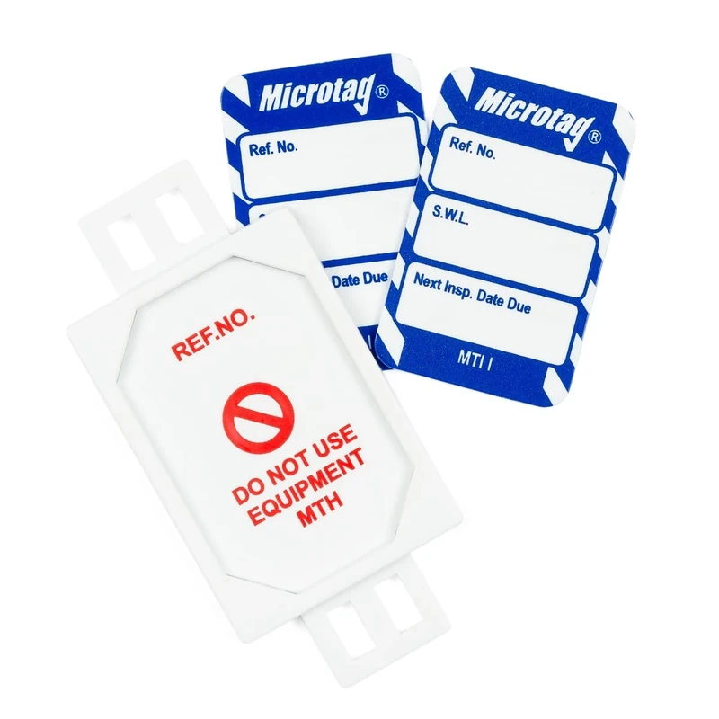 Scafftag by Brady Microtag Kit – Compact Equipment Inspection Tags Safe Working Load, Includes 20 Holders, 20 Double-Sided Inserts, and Pen for Workplace Safety Compliance – White on Blue