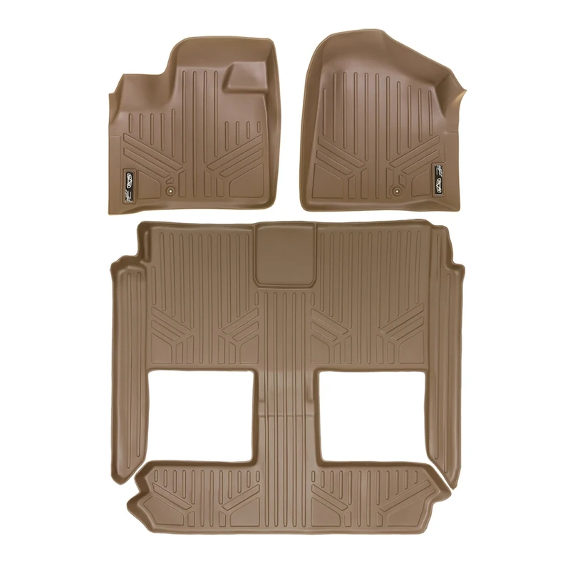 SMARTLINER Custom Floor Mats 3 Row Liner Set Tan for 2008-2019 Dodge Grand Caravan/Chrysler Town & Country (Stow'n Go Only)