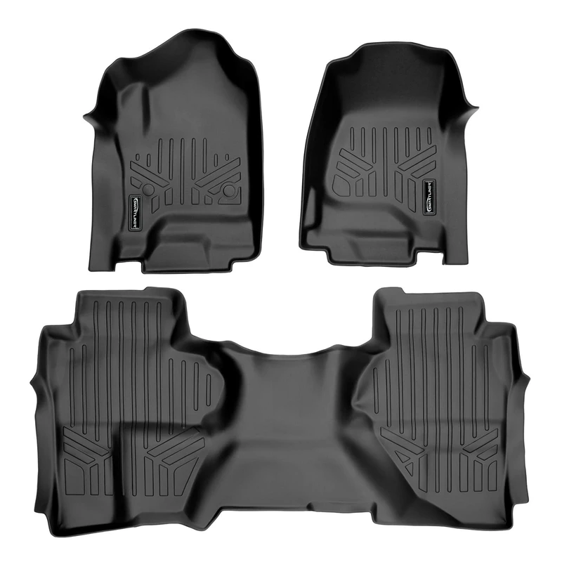 SMARTLINER Custom Floor Mats 2 Row Liner Set Black for Double Cab 2014-2018 Silverado/Sierra 1500-2015-2019 2500/3500 HD