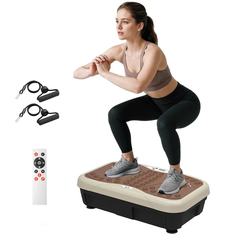 HOMCOM Vibration Plate Exercise Machine, Quiet Vibrating Plate for Weight Loss and Lymphatic Drainage with Resistance Bands, Remote Control, 99 Speed Levels
