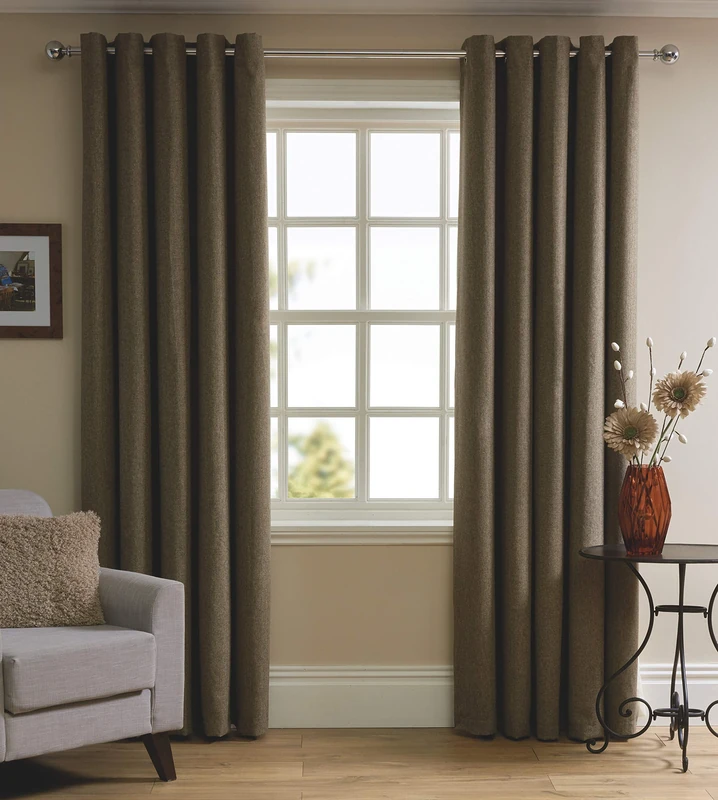 Sleepdown Herringbone Eyelet Lined 100% Polyester Curtain 90 X 90 - Natural