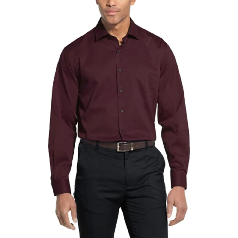 Van Heusen Men's Dress Shirt Regular Fit Flex Collar Stretch Solid, Hearth, 17.5" Neck 32"-33" Sleeve